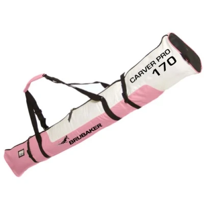 Imagen de BRUBAKER Carver Pro Bolsa de esquí acolchada con cierre cremallera para 1 par esquís y bastones 170 cm, color rosa blanco
