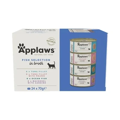 Imagen de Applaws 100% Natural Comida Húmeda para Gatos Selección Mixta de Pescado en Caldo Paquete 24 latas 70g