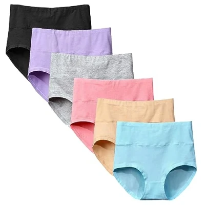 Imagen de Yintry Ropa Interior para Mujer Braguitas de Cintura Alta Bragas algodón elástico Pantalones Control Barriga Paquete 6 (M, 6colores)
