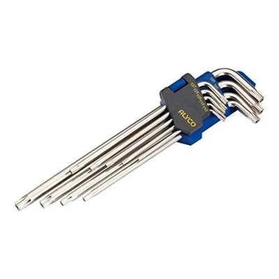Imagen de Alyco 193292 Juego 9 llaves Torx acodadas inviolables extralargas Cr V niqueladas en soporte plastico T 10 A 50