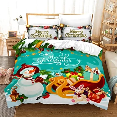 Imagen de BluvLy Microfibra Funda Nordica Cama 150 Infantil + 2 Fundas De Almohada 40X75 Edredón Navidad Navideñas Navideña Cómodo Y Duradero 220X240Cm