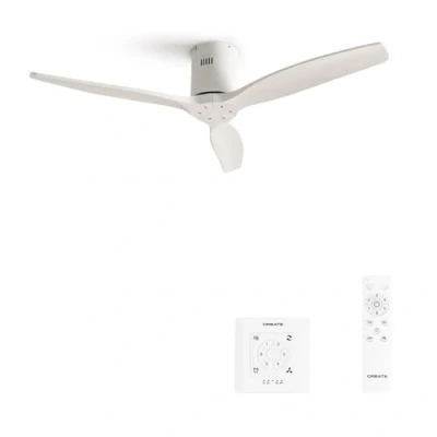 Imagen de CREATE / WINDCALM/Ventilador de techo blanco con controlador y mando 40W, Silencioso, Ø132 cm, 6 velocidades, temporizador, función verano invierno