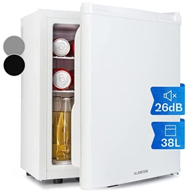 Imagen de Klarstein Happy Hour Mini Nevera para Dormitorio, Pequeña Bebida y Comida, Neveras Pequeñas Iluminación Interior, Estantes Ajustables, Habitaciones. Oficina, Camping, 6 18C, 38L