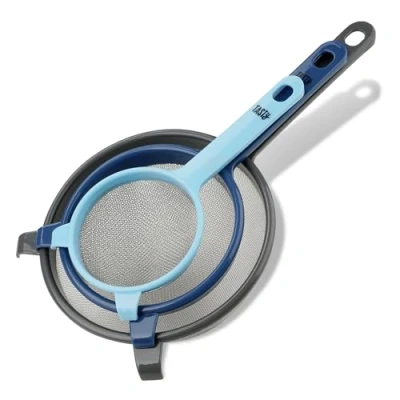 Imagen de Tasty Juego de Coladores Cocina para Lavar, Escurrir y Tamizar, Acero Inoxidable Polipropileno, Colores Azul Claro, Oscuro Gris, 3 piezas 9, 13 17 cm