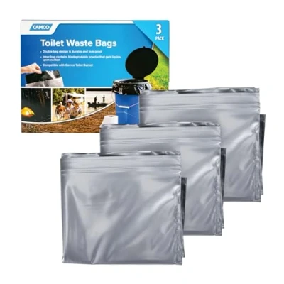 Imagen de Camco 41546 Asiento con tapa bolsas de basura a prueba fugas, transforma cubos estándar 5 galones en un inodoro portátil, para camping, senderismo, caza y más (51546)
