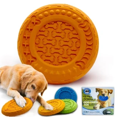 Imagen de TFSZE Juguete para Perro,Duros Juguetes morder Perros,Superficie Convexa Resistente interactivos Cachorro de Perros pequeños medianos y Grandes(Naranja)