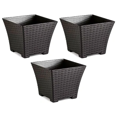 Imagen de AC Pack de 3 macetas Cuadrada Fabricación en plástico Diseño Rattan Ideal como macetero, Tiesto, Recipiente para Plantas, Flores, balcón, terraza, jardín 25 cm Color Wengué