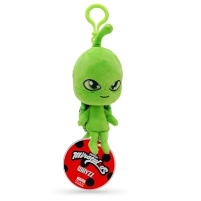 Imagen de Miraculous Ladybug Kwami Lifesize Wayzz, Tortuga de 5 pulgadas peluche con clip para niños, juguete coleccionable súper suave ojos puntada purpurina y llavero mochila a