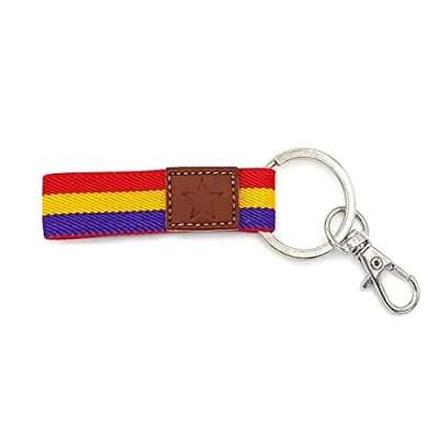 Imagen de vendopoli Llavero de la república Española Bandera Republicana con Estrella en Cuero Tipo Cinta Textil Elastica Cierre Mosqueton