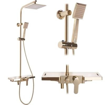 Imagen de Rea Bravo Gold Columna de ducha Sistema latón para baño (Oro)