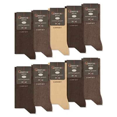 Imagen de sockenkauf24 10 Pares de Comfort Calcetines sin Elástico &amp; Costuras Hombre Mujer Algodón Cintura Confort 13100 (47 50 Beige Marrón)