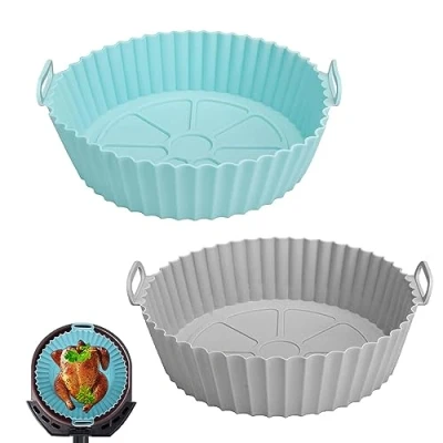 Imagen de XoeLLe 2 Piezas Molde Silicona para Freidora de Aire, Reutilizable Accesorio Bandeja Air Fryer, Horno y Microondas