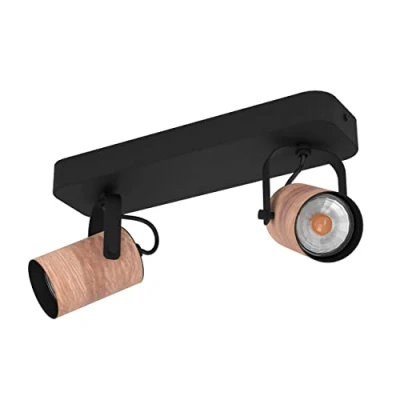 Imagen de EGLO Cayuca downlight de techo, decoración en negro/madera, 2 luces