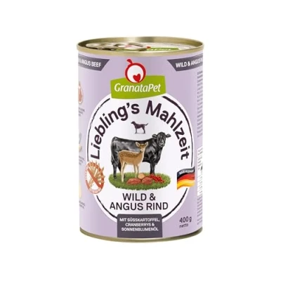Imagen de GranataPet Liebling&#039;s Mahlzeit Wild &amp; Angus, Comida húmeda para Perros, Perros sin Cereales y azúcares añadidos, pienso Completo, 6 x 400 g