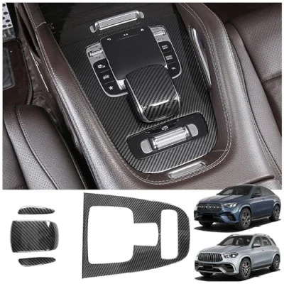 Imagen de Braveking1 Estilo de Fibra Carbono Consola Central Coche Panel Cambio Cubierta Marco para Mercedes Benz GLE Coupé W167 V167 GLS X167 450 350e 400d AMG 63 53 Decoración Accesorios
