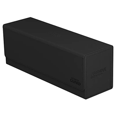 Imagen de Ultimate Guard Arkhive 400+, funda para 400 tarjetas TCG de doble manga, color negro, compatible con cantos rodados, cierre magnético y forro interior microfibra