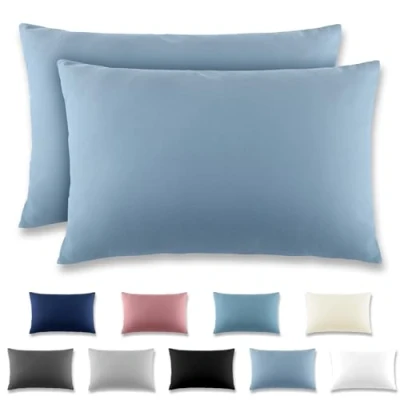 Imagen de REDKEY Funda Almohada Juego de 2 Fundas Almohadas 50x80 cm, con Cremallera Oculta, Transpirable Suave Antiarrugas Microfibra Azul grisáceo