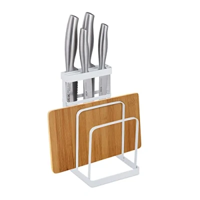 Imagen de Relaxdays Cortar Soportes de Tablas y Cuchillos 2 en 1, Metal, Portatablas Cocina, Organizador Sobremesa, Blanco, Hierro, 21,5 x 12 14 cm
