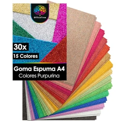 Imagen de OfficeTree 30 Hojas Goma EVA Purpurina A4 2mm Colores Espuma Manualidades Craft Foam Niños &amp; Adultos para DIY