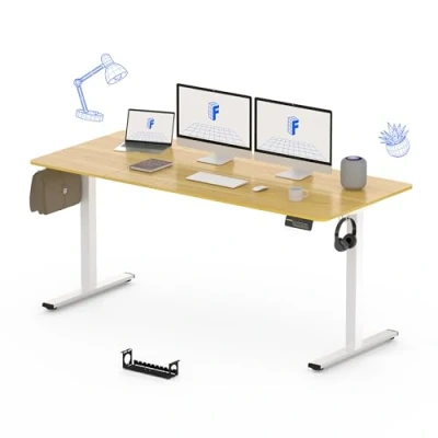 Imagen de FLEXISPOT Escritorio Eléctrico Ajustable en Altura con Tablero Blanca 180x80cm, Standing Desk para Computadora Gancho, Función de Memoria, Oficina y Dormitorio