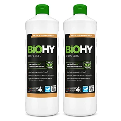 Imagen de BiOHY Crema DE Jabon (2 botellas 1 litro) Suave, hidratante e inodoro jabón manos del sector vegetal LIBRE FOSFATOS Sin perfume ni colorantes (Creme Seife)