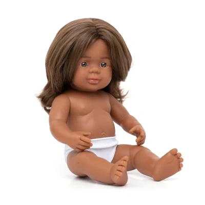 Imagen de Muñeca bebé Aborigen Australiana niña de 38cm, Fabricado en Vinilo Suave. Presentación Bolsa Transparente.
