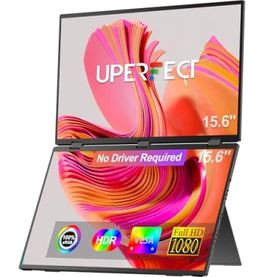 Imagen de UPERFECT 15.6 &#039;&#039;Portable Monitor, Dual Tragbarer Monitor Stacked Folding Triple (Wins/Mac) 1080P 100% sRGB Laptop 90/180 Automatic Rotation, No Driver Installation Required