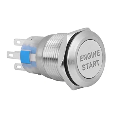 Imagen de Fydun Interruptor de encendido 12V Motor coche a prueba agua botón arranque Encendido(Caja acero inoxidable plateado)