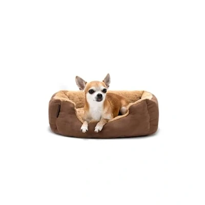 Imagen de lionto Cama para Perros con cojín Reversible y Base Antideslizante, Mascotas Entrada Baja Gatos, 50x37 cm, Acogedor, marrón/Beige