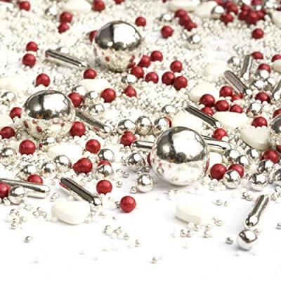 Imagen de Espolvorea Sissi blanco, plateado y rojo, 90 g, con corazones, San Valentín, suerte, azúcar, para adornar galletas, tartas, magdalenas, cupcakes, fiestas de Año Nuevo
