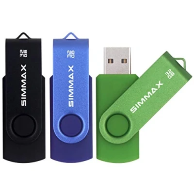 Imagen de SIMMAX Memorias USB 3 Piezas 32GB 2.0 Stick Giratoria Flash Drive Pendrives Almacenamiento Datos (32GB Negro Azul Verde)