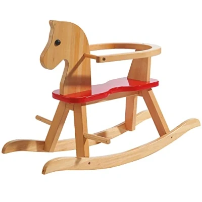 Imagen de roba Caballito de Madera Natural con Asiento Rojo + Anillo Protección Extraíble Ayuda A Dominar el Equilibrio Soporta 25 kg partir 1 año