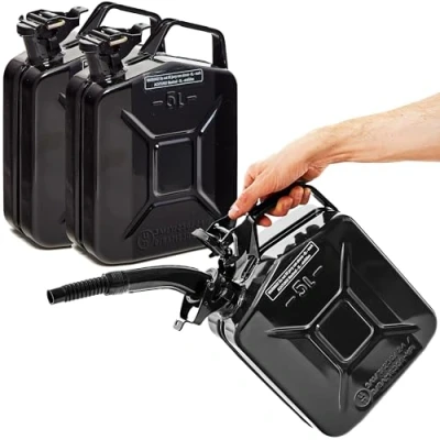 Imagen de BW® Bidón de combustible metal para gasolina, 3 x 5 litros, con boquilla Negro RAL 9005 Certificado TÜV y homologación UN Fabricado en Europa