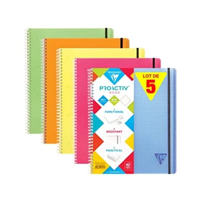 Imagen de Clairefontaine 328171C Cuadernos de espiral (80 hojas, A4, cuadrados, 90 g, 5 unidades)