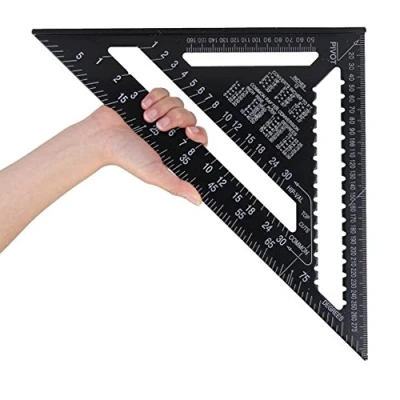 Imagen de Regla métrica triangular de aleación aluminio 30,5 cm, escuadra y transportador ángulos alta precisión, carpintero para estructuras cubiertas, carpinteros ingenieros