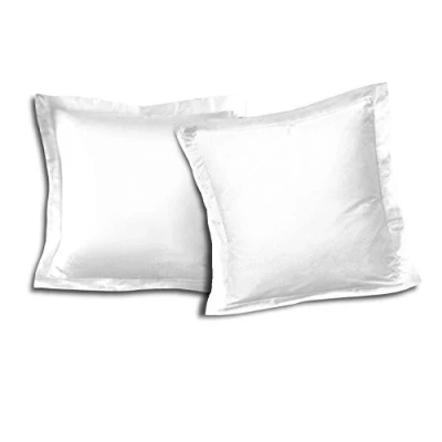 Imagen de Home Linge Passion Lote de 2 Fundas Almohada con Volante Plano 57 Hilos, Algodón, Blanco, Individual, 63x63 cm,