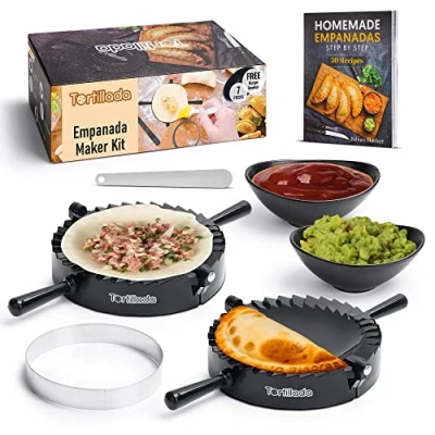 Imagen de Tortillada moldes para hacer empanadas/Juego de empanadas 7 piezas incl. Libro recetas, cuencos salsa, cortador galletas, cuchillo