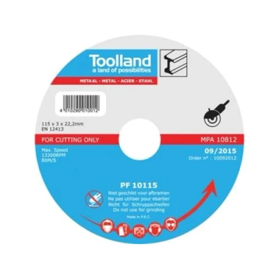 Imagen de Toolland Disco de corte, 115 mm, corte húmedo, 13300 rpm, 80 m/s, para metales