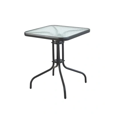 Imagen de HERSIG Mesa de Acero y Vidrio Templado Cuadrada Color Negro para Jardin, terraza o balcón. Medidas 60x60x70cm
