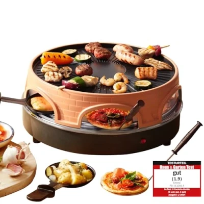Imagen de Emerio PO 113255.4 Horno para Pizzas Eléctrico + Raclette Grill con Cubierta Piedra Terracota, 6 comensales, PIZZARETTE el original 1500W