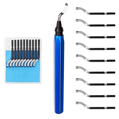 Imagen de Desbarbado Herramienta universal para desbarbar con mango de metal y 10 cuchillas repuesto cuchilla giratoria 360 impresoras 3D plástico aluminio acero inoxidable