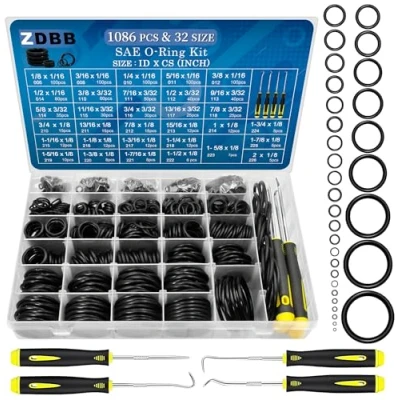 Imagen de ZDBB 1086 Piezas SAE Standard O Ring Kit Surtido de juntas tóricas caucho nitrilo con O&#039;ring Pick para hidráulica automotriz fontanería grifo sello reparación 32 Tamaño pulgadas ID:1/8&quot; 2&#039;&#039;