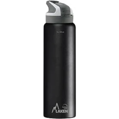 Imagen de LAKEN Botella de agua acero inoxidable tapón automático y cierre seguridad (1L, Negro) térmica con tecnología frío 24 horas, a prueba fugas para trabajar/viajar