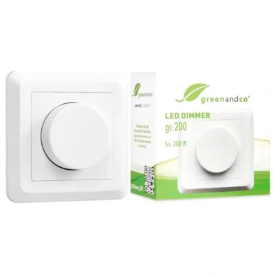 Imagen de greenandco® gc 200 regulador de intensidad LED giratorio 1 W, también adecuado para bombillas convencionales y circuitos con conmutador, empotrable, blanco