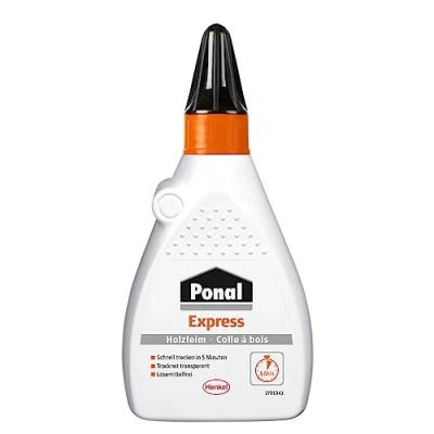 Imagen de Ponal Cola para madera Express, transparente de secado rápido encolado versátil y trabajos artesanía, resistente al agua en un práctico frasco 60 g