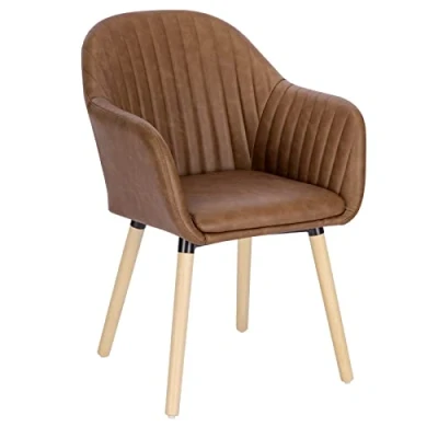 Imagen de WOLTU 1x Sillas de Comedor Nordicas Estilo Vintage Juego 1, Cocina Tapizada con Reposabrazos en Piel Sintetica, Estructura Madera Escritorio Marrón, BH336br 1