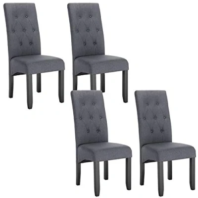 Imagen de WOLTU BH106hgr 4 Sillas de Comedor Set Cocina Asiento Acolchado Tapizado en Lino Estructura Madera Sillón Gris Claro