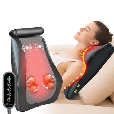 Imagen de Snailax masajeador Cervical y espalda con Calor, Cojín de Masaje Shiatsu, eléctrico para cuello/Cervical/hombros, regalos mamá/papá/mujeres
