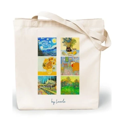 Imagen de Loxato Borsa Shopper Donna Tote Bag Tela Shop Art Borse di Cotone 35x42cm Extra Largo 8cm in Canvas Van Gogh