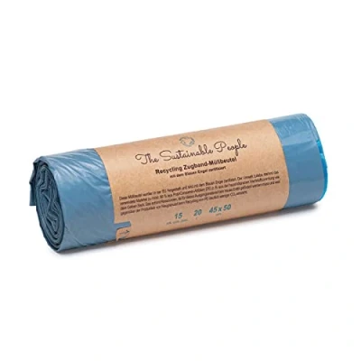 Imagen de Bolsas de basura recicladas con cordón tracción (90% residuos postconsumo, certificado Blauer Engel), 15pcs, 20L